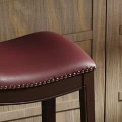 Sanctuary H Counter-Height Wood Barstool with Red Faux-Leather Seat, 1PC