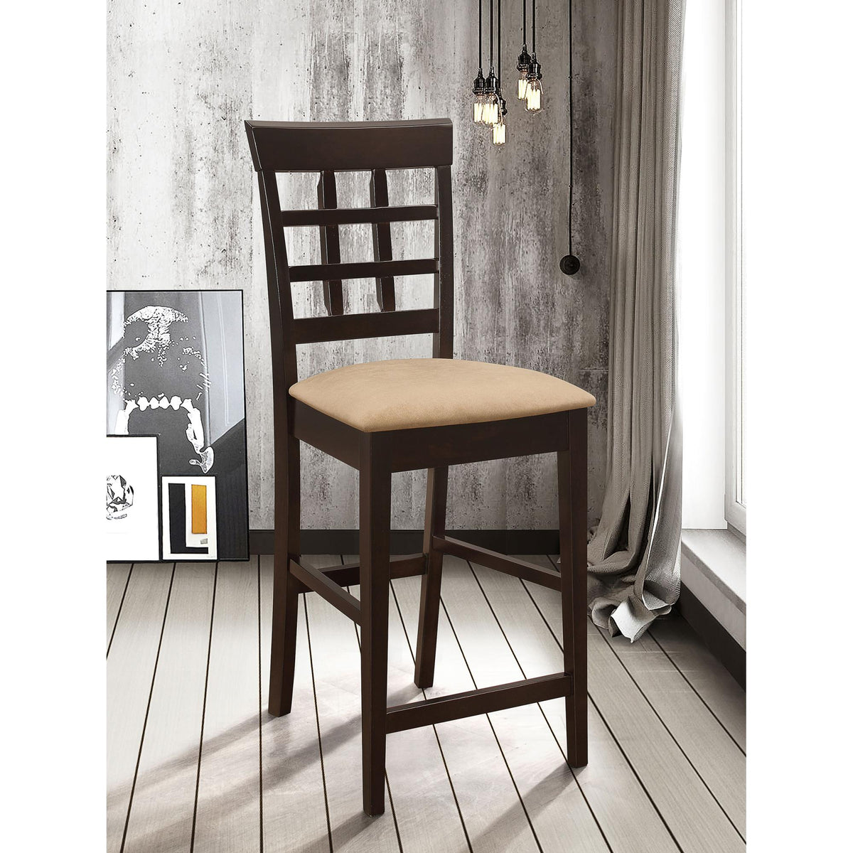 Quasar and Cappuccino Upholstered Counter Height Stools (Set of 2)