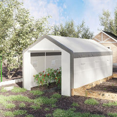 20' x 10' x 9' Walk-In Greenhouse, Outdoor Gardening Canopy with Roll-up Windows, Zippered Doors, Weather Cover, White