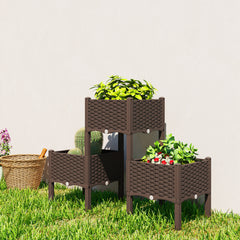 Plastic Raised Garden Bed with Legs, Self Watering Elevated Planter Boxes with Drainage Holes and Plugs, Easy Assembly