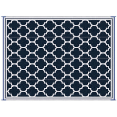 Reversible Outdoor Rug, 9' x 12' Waterproof Plastic Straw Floor Mat, Portable RV Camping Carpet, Large Floor Mat for Backyard, Deck, Picnic, Beach, Blue & White