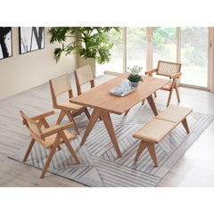 Vista Rattan & Natural Finish 5PCs Patio/Outdoor Dining Set (No Bench Included)