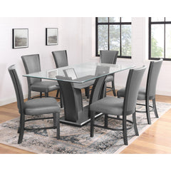 2pc Contemporary Glam Upholstered Dining Side Chair Padded Plush Gray Fabric Upholstery Rich Black Color Wooden Furniture