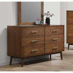 Fable 1pc Dresser Only Solid wood Nickle Bar Pulls 5-Drawers Storage Round Tapered Legs Bedroom Mid-Century Modern Style