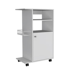 Archive Kitchen Cart, Single Door Cabinet, Four Casters -White