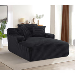 Planet Oversized Chaise Lounge Chair in Soft Corduroy, Modern Comfy Couch with Full Foam Cushioning, Cozy Sleeper Sofabed for Living Room, Bedroom, No Assembly Required, Black
