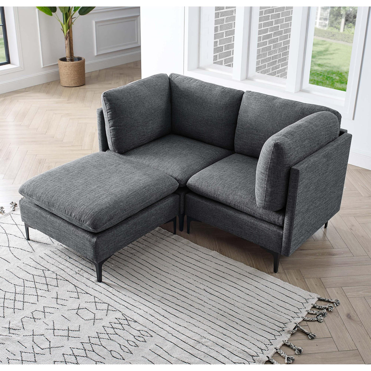 Linen Upholstered Modular Sectional with Metal Legs