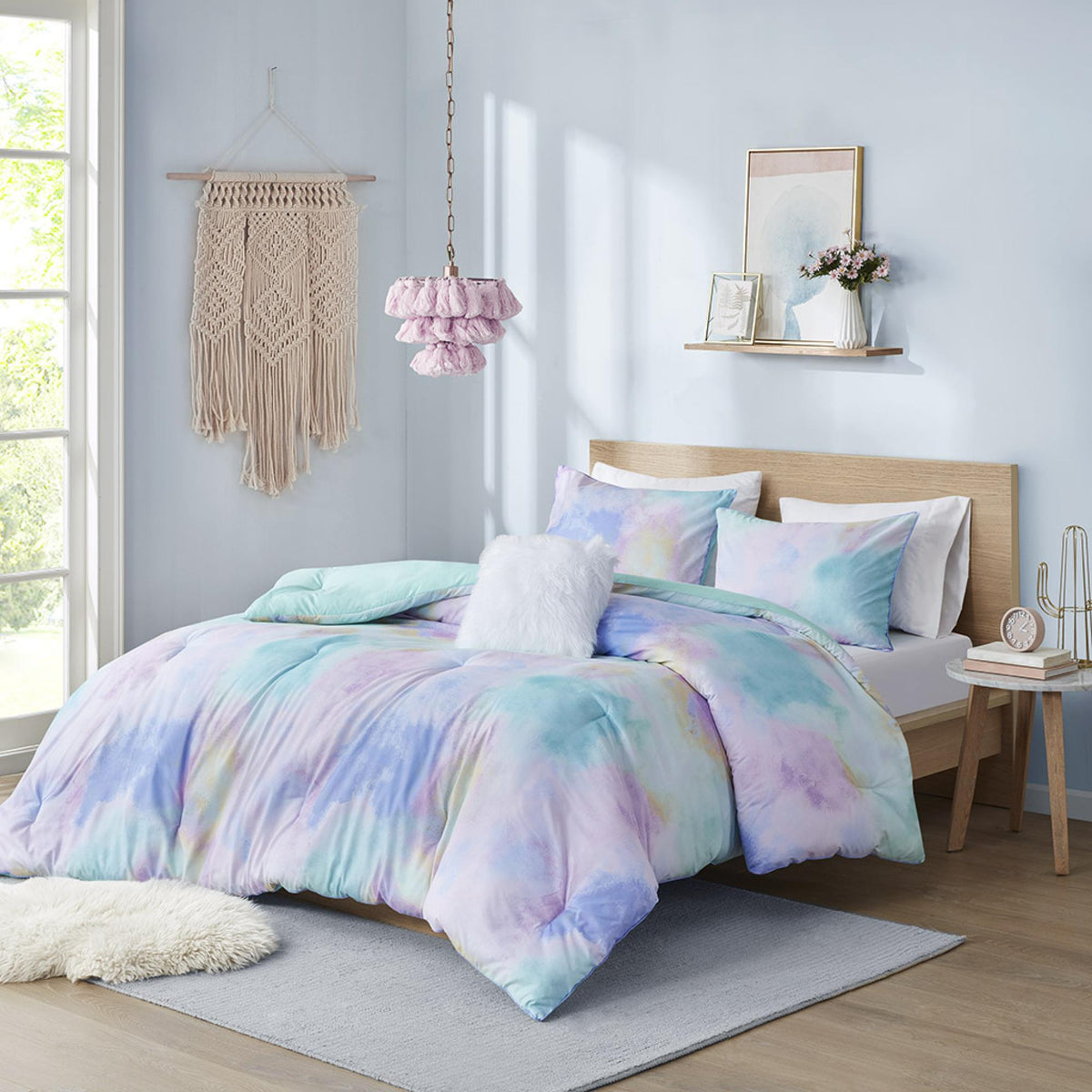 Harmony Watercolor Tie Dye Printed Comforter Set with Throw Pillow
