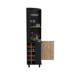Lyra Corner Bar Cabinet, Two Shelves, Ten Built-in Wine Rack, Single Door Cabinet, Two interior Shelves, -Black / Pine