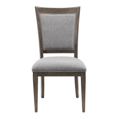Transitional Brown Gray Side Chairs Set of 2, Fabric Upholstery Seat Back Wooden Dining Furniture