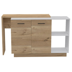 Galaxy Kitchen Island, Two External Shelves, Double Door Cabinets, Three Shelves -White / Light Oak