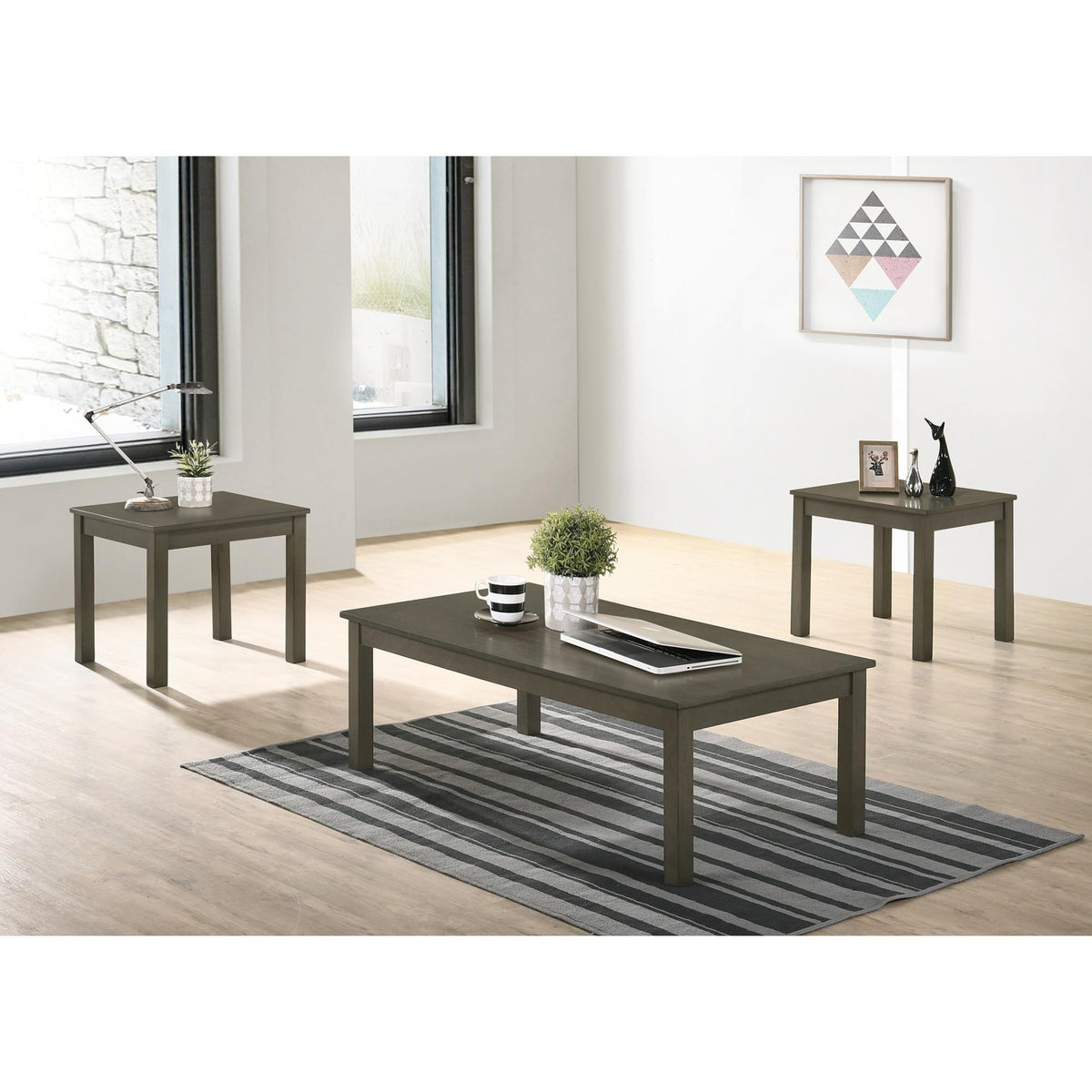 Dark Grey Color Elegant 3pc Coffee Table Set 1x Coffee Table and 2x End Tables Living Room Furniture