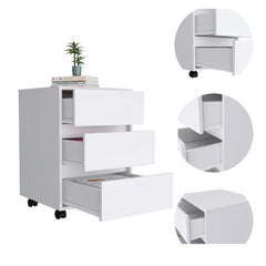 Log 3 Drawer Filing Cabinet, Four Casters, Superior Top -White