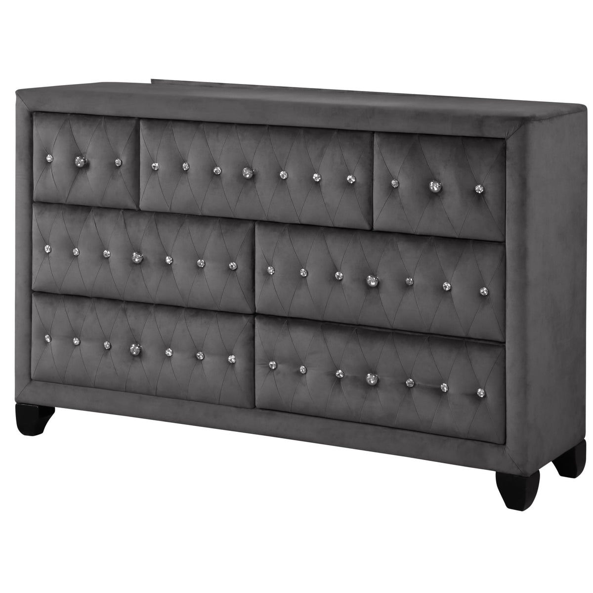 Story Modern Style Crystal Tufted Upholstery 7-Drawer Dresser finished with Velvet Fabric made with Wood in Gray (INCLUDES DRESSER-MIRROR NOT INCLUDED)