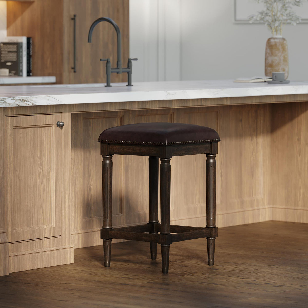 27"H Square Counter Stool, Distressed Walnut, 1PC