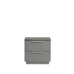 Sonata Nightstand – Two-Tone High-Gloss Marble & Lacquer Finish with Red Velvet-Lined Drawers and Metal-Finished Legs- Gray