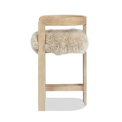 Zeus 26.5" Low Back Genuine Fur Counter Stool, Natural Blonde Genuine Fur