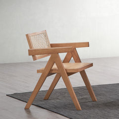Eternity Stylish Rattan Arm Chairs Set of 2 Natural Finish Mid-Century Modern Kitchen Dining Furniture
