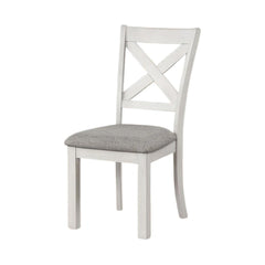 Saturn Side Dining Chair Set of 2, Rustic White Rubberwood, Gray Fabric