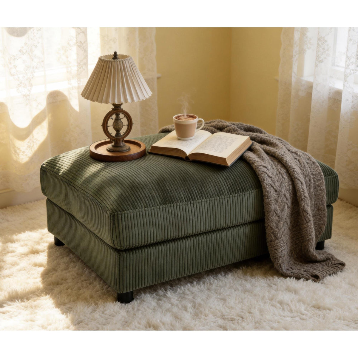 Corduroy Upholstered Rectangle Ottoman