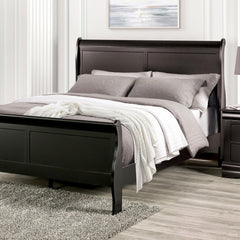 Black Sleigh Design Twin Size Bed Bedroom Furniture 1pc Louis Phillipe Bed Bracket Feet Wooden