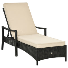 Wicker Chaise Lounge, 4 Position Adjustable Backrest and Cushions Outdoor Lounge Chair PE Rattan Sun Lounger for Poolside, Balcony or Garden, Beige