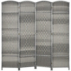 Folding Room Divider Screen 4 Panel 6' Tall Privacy Screen Freestanding Wood Partition for Home Office, Mixed Gray