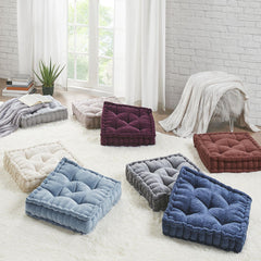 Celestia Chenille Square Floor Pillow Cushion Ivory 20x20"
