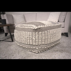 Rustic Wool and Cotton Large Pouf, Brown