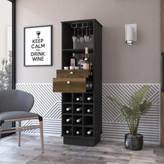 Wenge and Walnut 12-Bottle 2-Drawer 1-Shelf Bar Cabinet