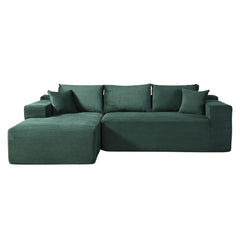2-Piece Convertible Corduroy L-Shaped Sofa in a Box with Pillows, 3-Seater Modular Sectional Couch, Compressed Living Room Furniture, Dark Green (Left Facing)