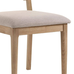 Aura Dining Chair Set of 2, Khaki Padded Fabric Seat, Brown Wood Legs