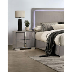 Contemporary Classic Light Taupe Bedside Table Bedroom Furniture 1pc Nightstand Chrome Legs Handles