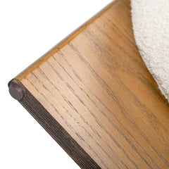 Vista 37" Round Upholstered Cocktail Ottoman with Natural Wood Base, Ivory White Boucle