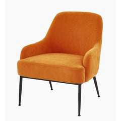 Red Orange Velvet Accent Chair, Modern Upholstered Armchair with Metal Legs, Comfy Side Chair for Living Room Bedroom