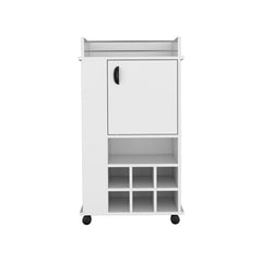 Fable Bar Cart with Cabinet, 6 Built-in Wine Rack and Casters