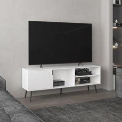 Oasis 63" Wide Tv Stand with One Cabinet, Three Open Shelves, Cable Management, Living Room, Tv Room White