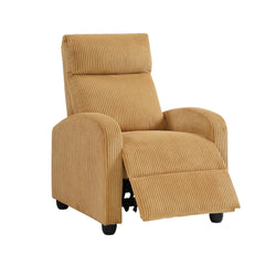 Modern Push Back Recliner Chair Yellow Soft Corduroy Upholstery Comfort Solid Wood Living Room Furniture 1pc