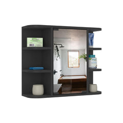 Display Cabinet Milano,Six External Shelves Mirror, Black Wengue Finish