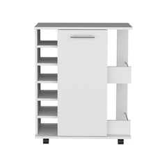 Tale Bar Cart with Casters, 2-Side Storage Shelves and 6-Wine Bottle Rack