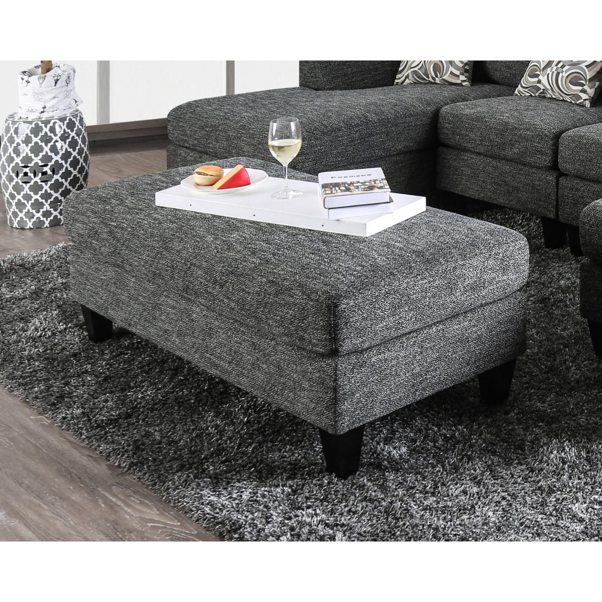 Living Room 1pc Ottoman Transitional Style Chenille Fabric Gray Color Tappered Feet Couch Ottoman