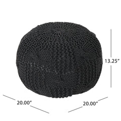 Poseidon Knitted Cotton Round Pouf, Dark Gray