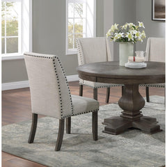 Traditional Formal 2pc Side Chairs Upholstered Wingback Design Oak Finish Dining Room Furniture Nailhead Trims Dining Chairs