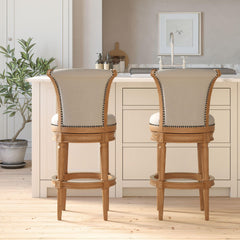 Story Wood Bar-Height Swivel Barstool with High-Back, Weathered Natural, 1PC