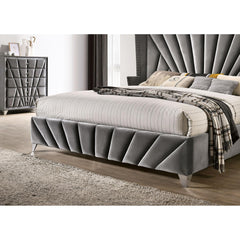 Bedroom Wingback Headboard 1pc Eastern King Size Bed Furniture Gray Fabric Upholstered Unique Bed