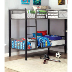 Modern Triple Twin L-shaped Bunk Bed Contemporary Style Corner Design With Workstation Full Metal Construction Silver Grey And Black Silver Finish