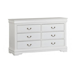 Crest Wide Dresser Chest, 6 Drawers, Nickel Metal Handles, White Solid Wood