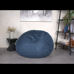 5-Foot Comfortable High-Density Shredded Foam Bean Bag Chair for Kids and Adults, with Removable Microsuede Cover, Ideal Reading and Bedroom Floor Lounge, Midnight Blue