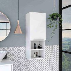 Display Single Door Cabinet 32" H, Two Interior Shelves, Two External Shelves, White