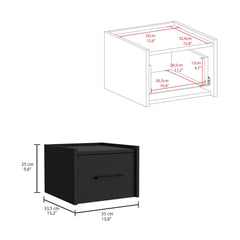 Orion Floating Nightstand , End Table, Side Table Wall-Mounted Single Drawer Design with Handle- Black - Bedroom
